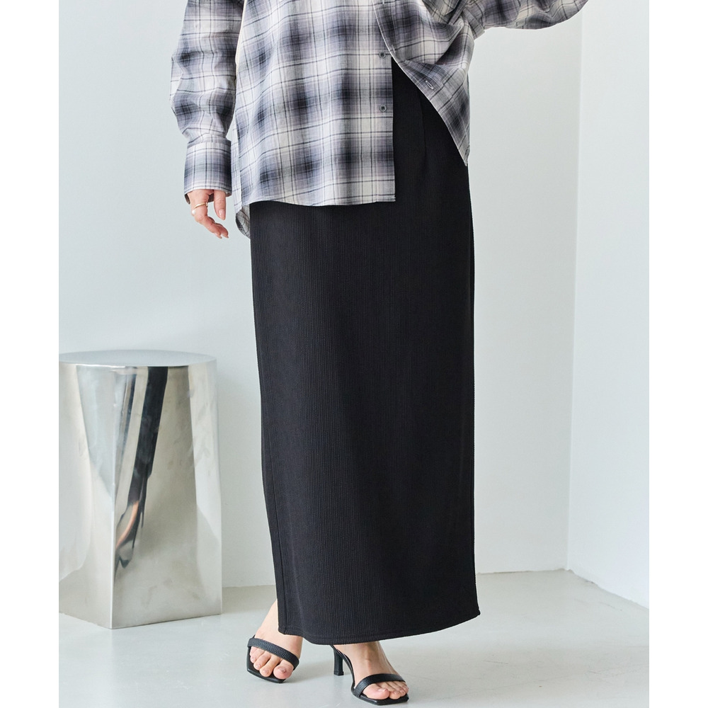 リブポンチナロースカート LL/3L/4L/5L オンオフ兼用 オフィスカジュアル ラビアンジェ1