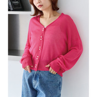 【洗える】ダブルパール釦シアーニットカーディガン　LL/3L/4L/5L　オフィスカジュアル　オンオフ兼用　ラビアンジェ