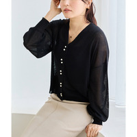 【洗える】ダブルパール釦シアーニットカーディガン　LL/3L/4L/5L　オフィスカジュアル　オンオフ兼用　ラビアンジェ