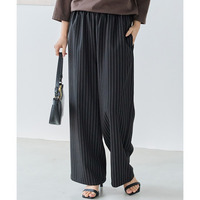 【洗える】ウエストシャーリングピンストライプパンツ　LL/3L/4L/5L　オフィスカジュアル　オンオフ兼用　ラビアンジェ