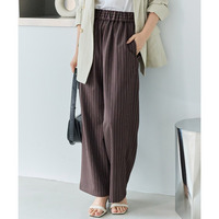 【洗える】ウエストシャーリングピンストライプパンツ　LL/3L/4L/5L　オフィスカジュアル　オンオフ兼用　ラビアンジェ