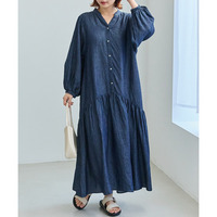 シアーデニムギャザーワンピース　LL/3L/4L/5L　きれいめカジュアル　一枚着　ラビアンジェ