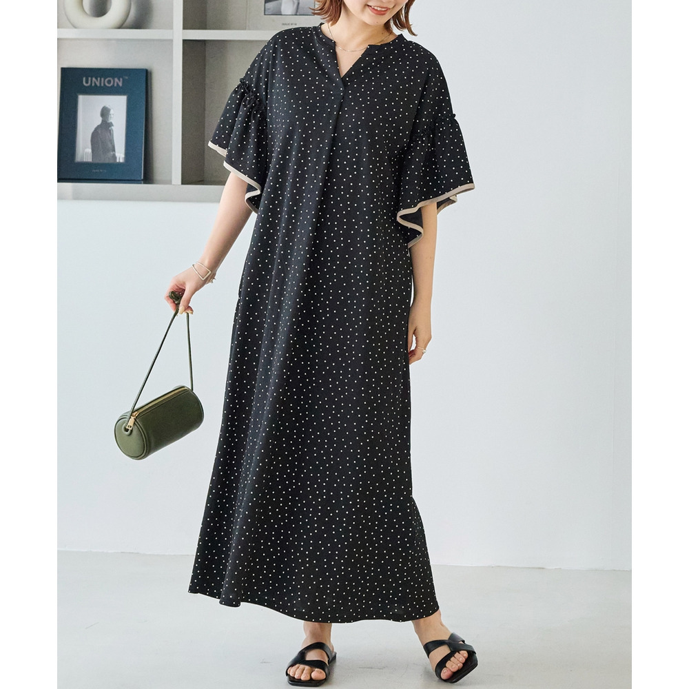 【好機能シリーズ】接触冷感｜トリコットフリルスリーブワンピース　LL/3L/4L/5L　きれいめ　ラビアンジェ