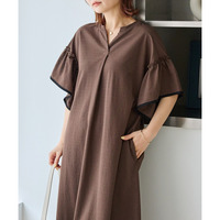 【好機能シリーズ】接触冷感｜トリコットフリルスリーブワンピース　LL/3L/4L/5L　きれいめ　ラビアンジェ