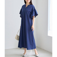 【好機能シリーズ】接触冷感｜トリコットフリルスリーブワンピース　LL/3L/4L/5L　きれいめ　ラビアンジェ