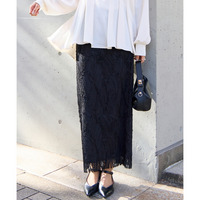 【洗える】チュールレースナロースカート　LL/3L/4L　ラビアンジェ