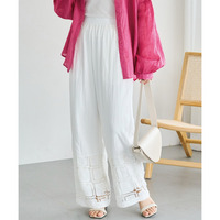 スクエア刺繍レース切替ワイドパンツ　LL/3L/4L/5L　ラビアンジェ