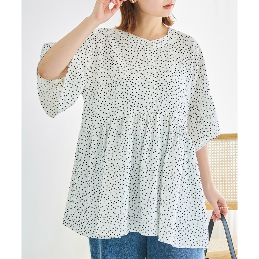 楊柳ドットチュニックブラウス　LL/3L/4L/5L　ラビアンジェ