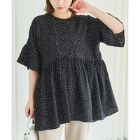 楊柳ドットチュニックブラウス　LL/3L/4L/5L　ラビアンジェ
