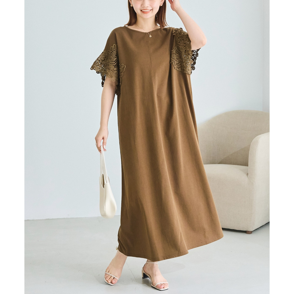 レーススリーブカットワンピース　LL/3L/4L/5L　ラビアンジェ