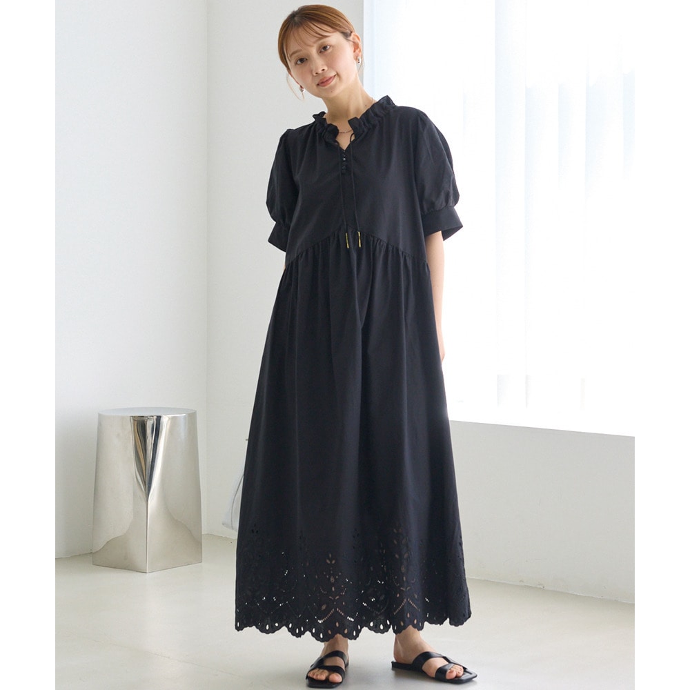 フリルスキッパースカラップ刺繍ワンピース　LL/3L/4L　ラビアンジェ