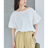 【洗える】袖刺繍レース異素材プルオーバー　LL/3/4L/5L　ラビアンジェ