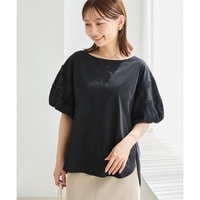 【洗える】袖刺繍レース異素材プルオーバー　LL/3/4L/5L　ラビアンジェ