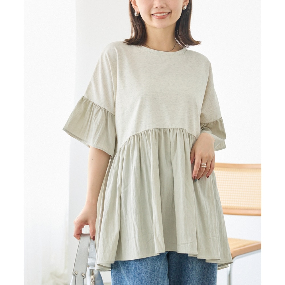 異素材切替ティアードチュニック｜フレアスリーブ/体型カバー　LL/3L/4L/5L　ラビアンジェ
