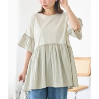 異素材切替ティアードチュニック｜フレアスリーブ/体型カバー　LL/3L/4L/5L　ラビアンジェ