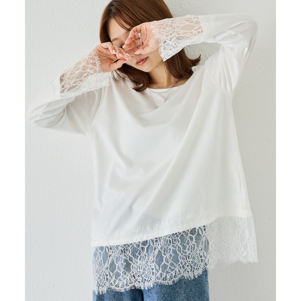 レース切替プルオーバー｜レイヤード/重ね着/大人フェミニン/体型カバー　LL/3L/4L/5L　ラビアンジェ