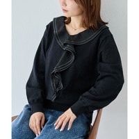 フリルカラードッキングニットプルオーバー｜異素材切替/配色ステッチ/大人フェミニン/きれいめ　3L/4L　ラビアンジェ
