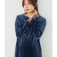 袖チュールベロアワンピース｜スリット/結婚式/二次会/オケージョン/ロング丈　LL/3L/4L/5L　ラビアンジェ