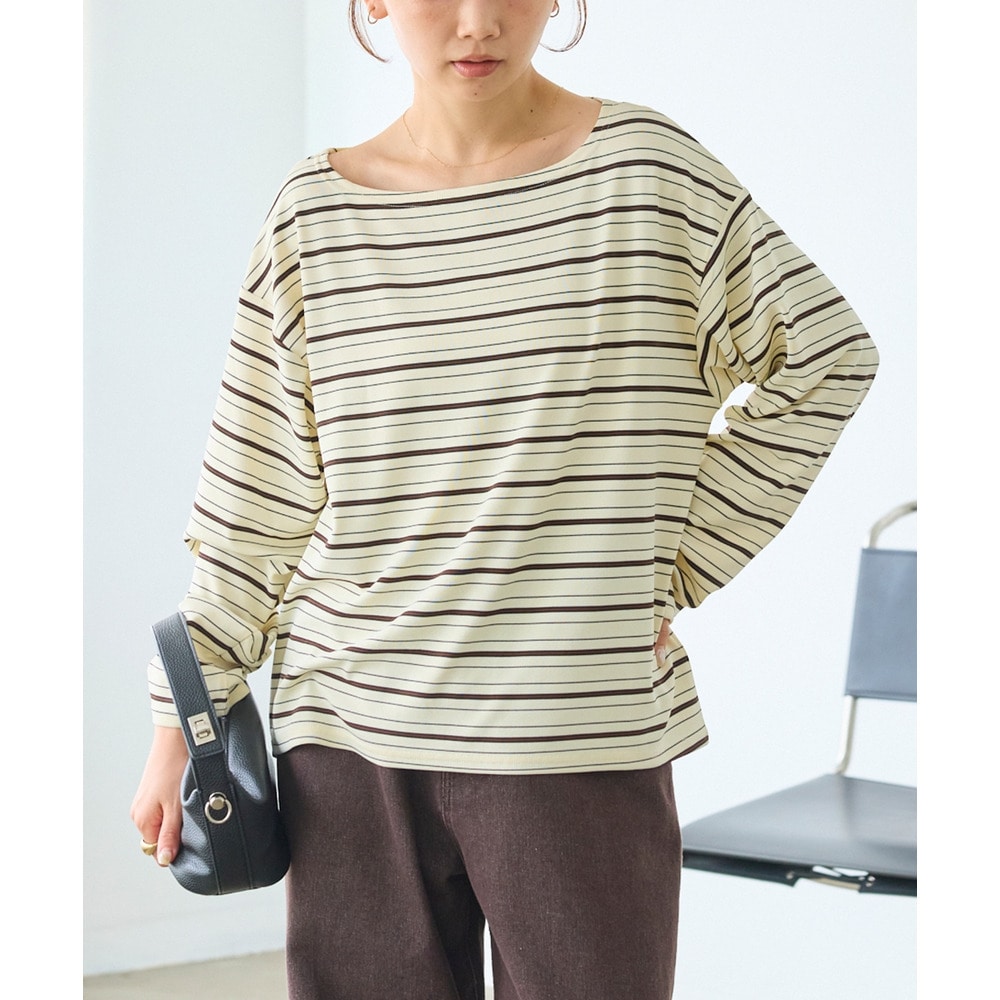マルチボーダーボートネックプルオーバー｜長袖/カットソー/ゆったり/大人カジュアル　LL/3L/4L/5L　ラビアンジェ