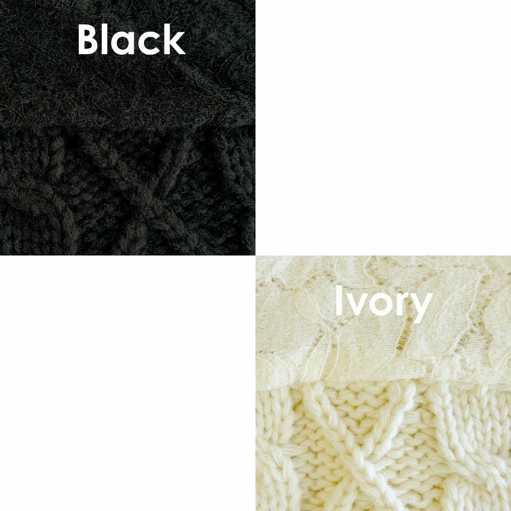 レース切替ケーブルニットカーディガン|Vネック/透かし編み/ゴールドボタン/レイヤード/大きいサイズ 3L/4L ラビアンジェ27