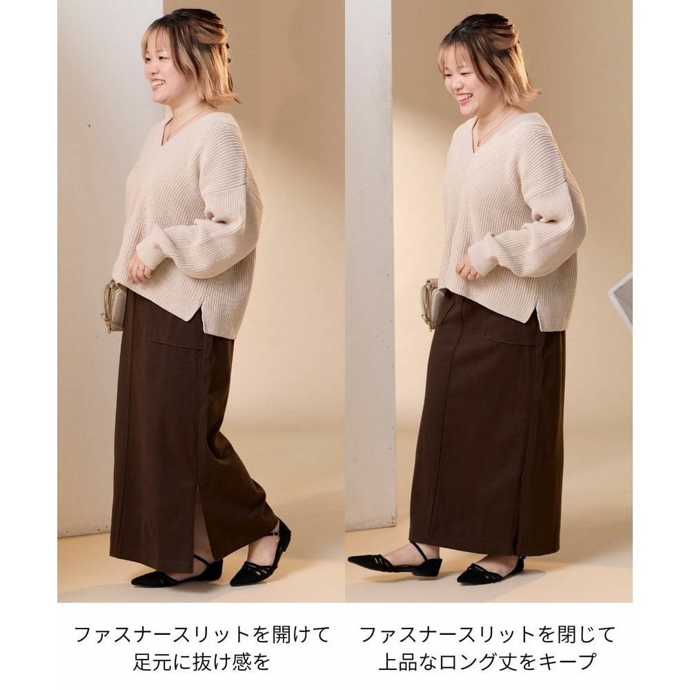 【ゆいさんコラボ】ウールライクファスナースリットナロースカート|ウエストゴム/タイトスカート/Iライン/スリット調整可 L/LL/3L/4L ラビアンジェ9