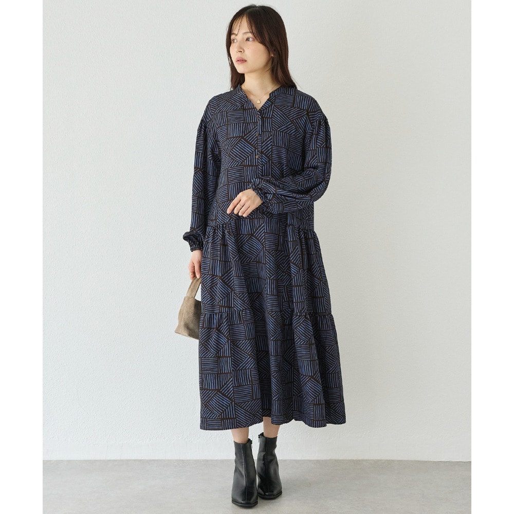 幾何柄ギャザーワンピース|ロングワンピース/バンドカラー/体型カバー/大きいサイズ/洗える LL/3L/4L/5L ラビアンジェ12
