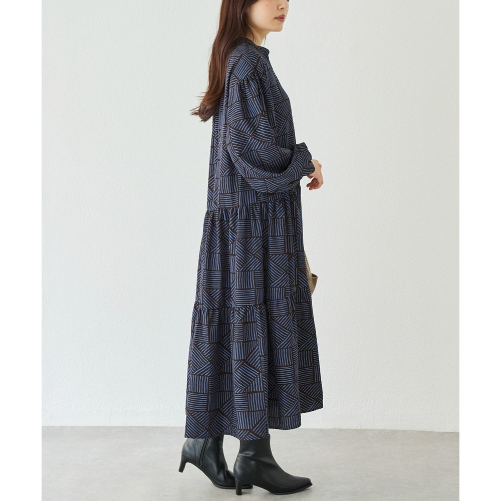 幾何柄ギャザーワンピース|ロングワンピース/バンドカラー/体型カバー/大きいサイズ/洗える LL/3L/4L/5L ラビアンジェ16