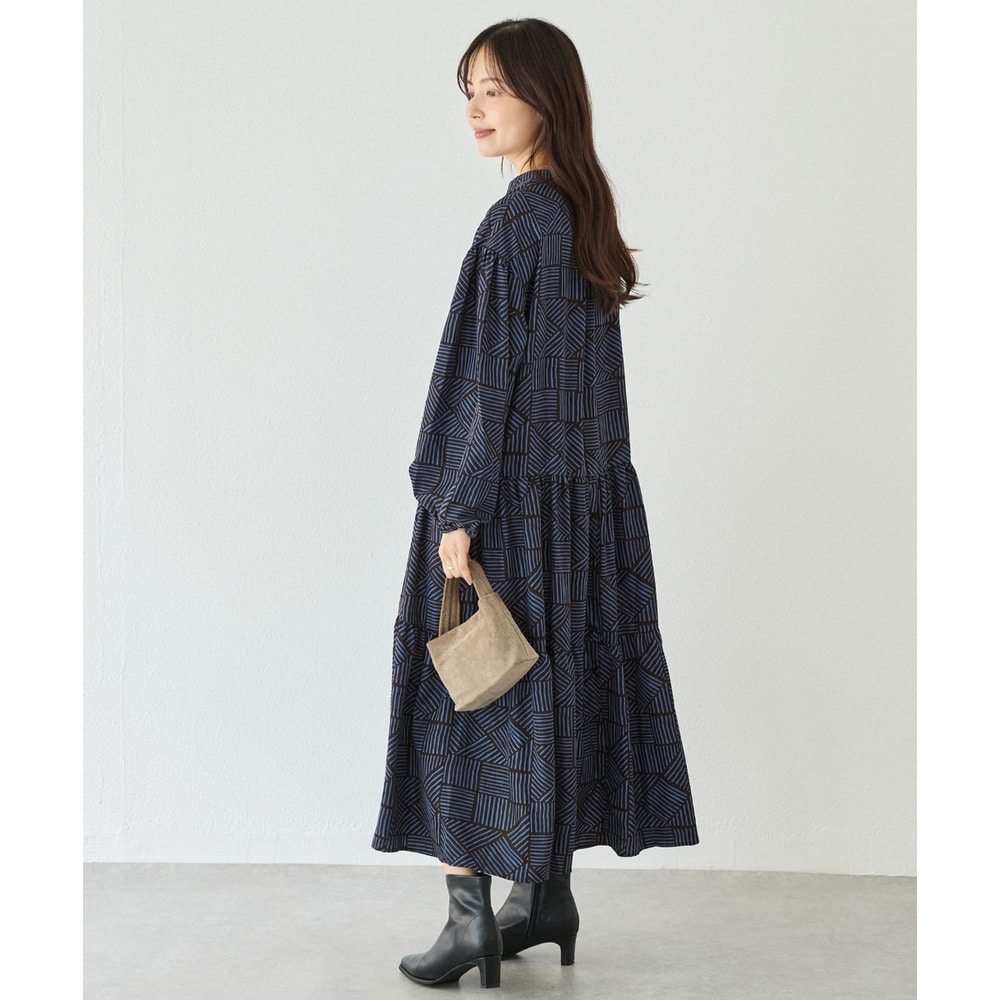 幾何柄ギャザーワンピース|ロングワンピース/バンドカラー/体型カバー/大きいサイズ/洗える LL/3L/4L/5L ラビアンジェ17