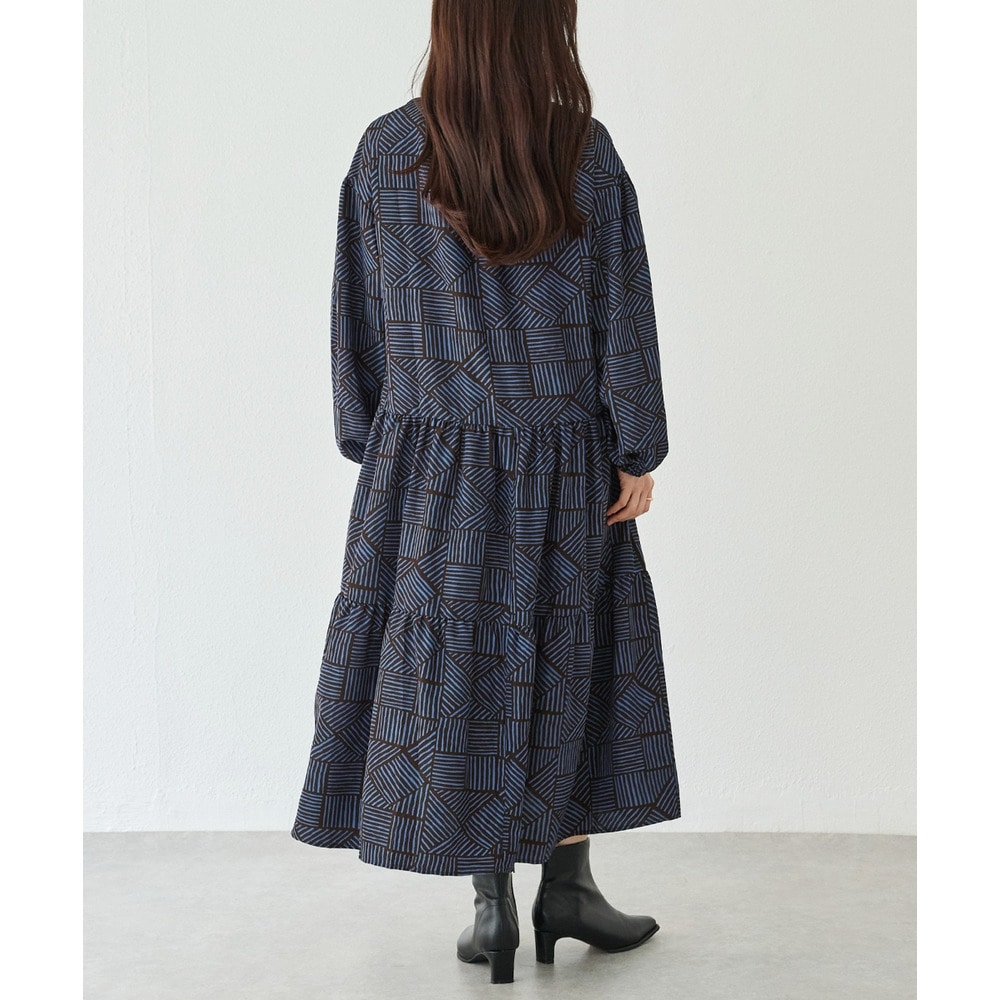 幾何柄ギャザーワンピース|ロングワンピース/バンドカラー/体型カバー/大きいサイズ/洗える LL/3L/4L/5L ラビアンジェ18