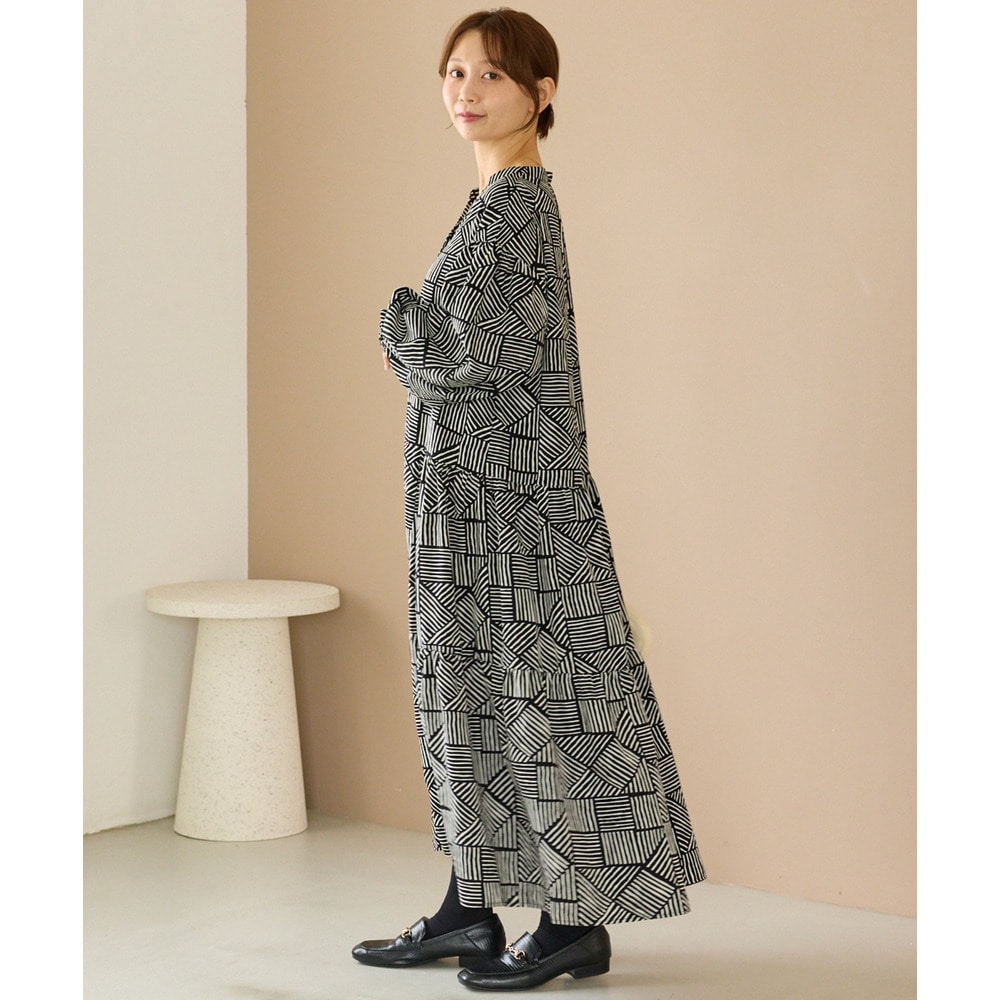 幾何柄ギャザーワンピース|ロングワンピース/バンドカラー/体型カバー/大きいサイズ/洗える LL/3L/4L/5L ラビアンジェ6