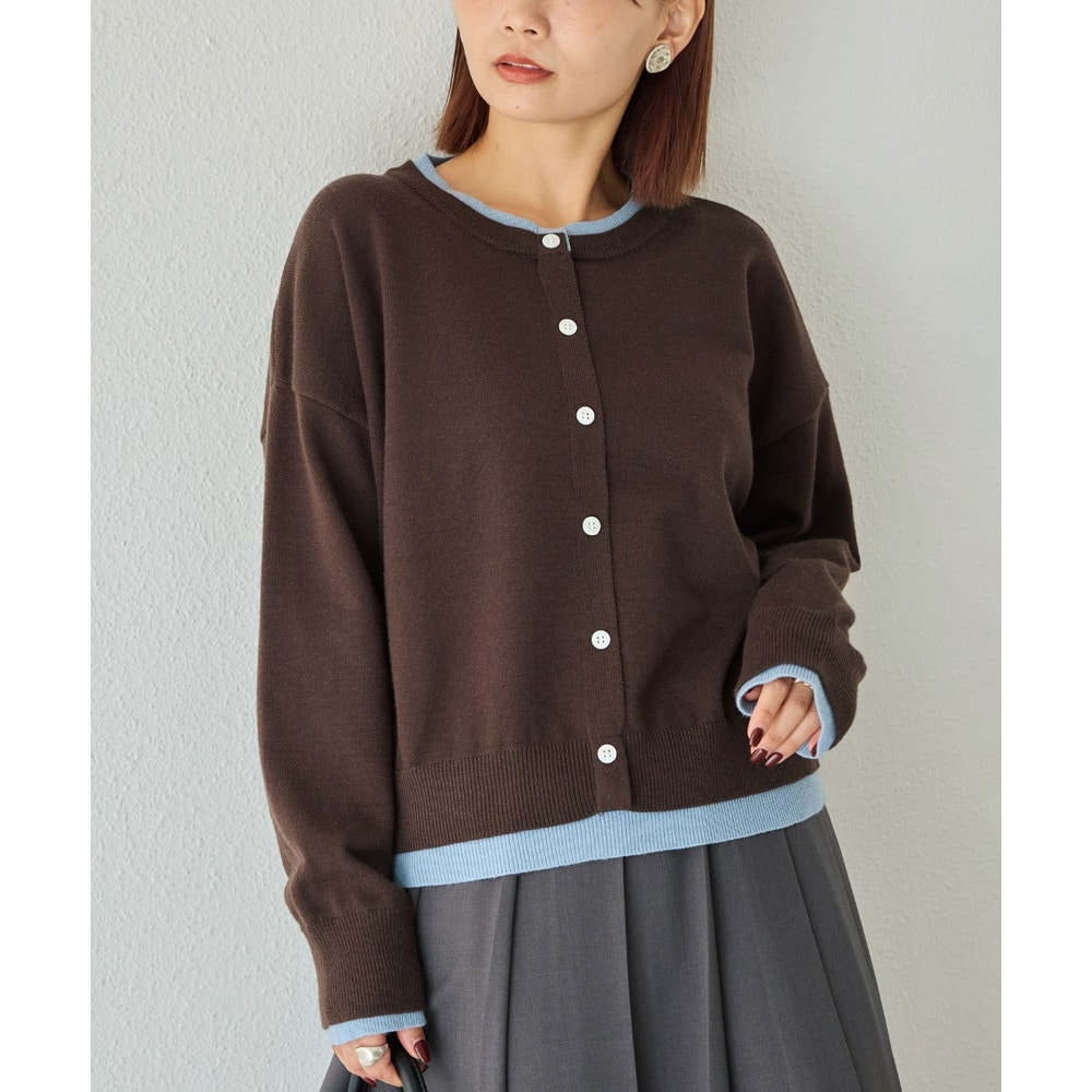 【洗える】レイヤード風カーデライクトップス│重ね着風/長袖/体型カバー/カーディガン風/レオパード柄/ヒョウ柄　3L/4L　ラビアンジェ
