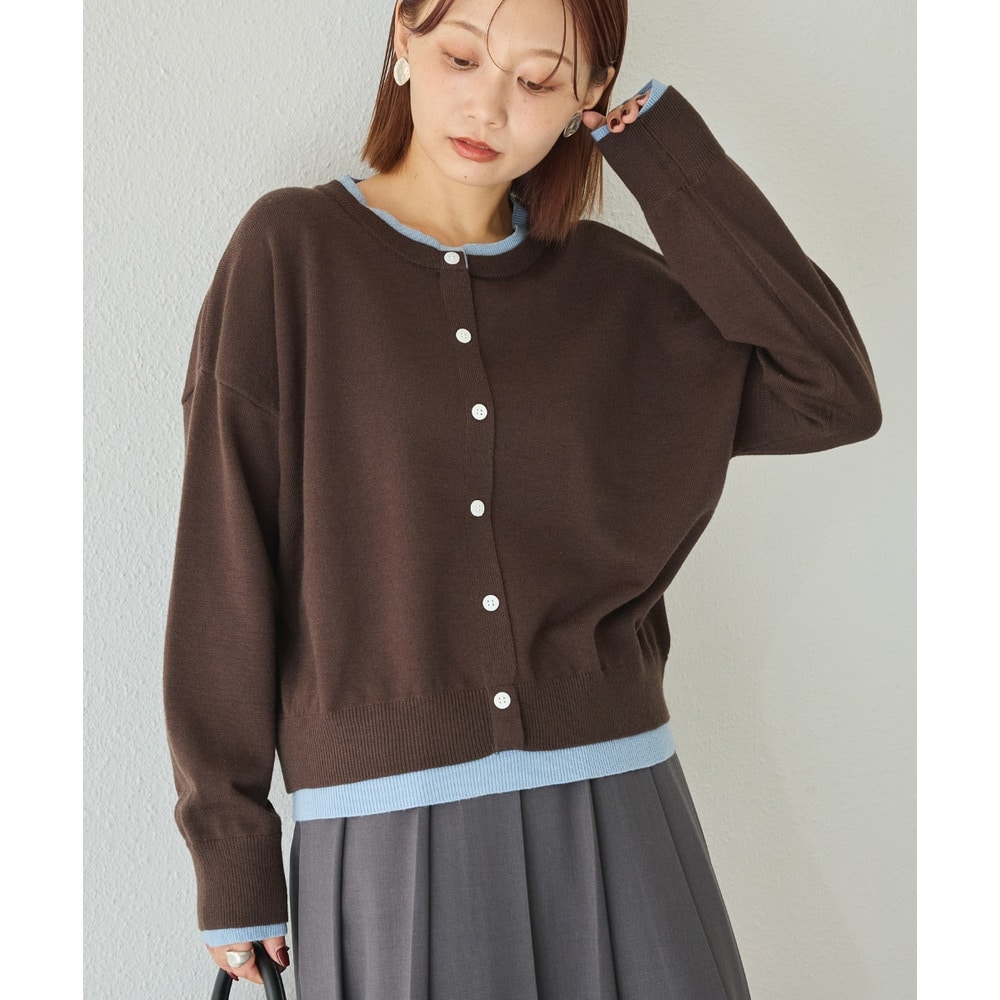 【洗える】レイヤード風カーデライクトップス│重ね着風/長袖/体型カバー/カーディガン風/レオパード柄/ヒョウ柄 3L/4L ラビアンジェ1