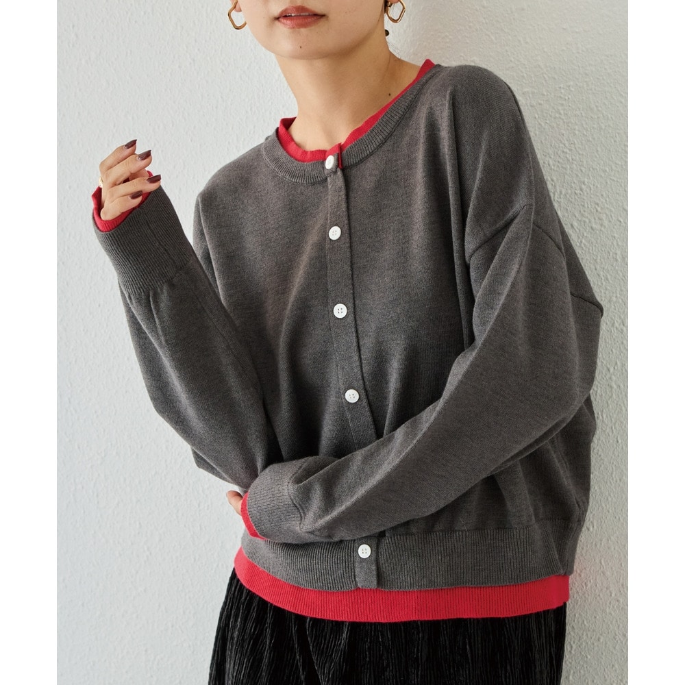 【洗える】レイヤード風カーデライクトップス│重ね着風/長袖/体型カバー/カーディガン風/レオパード柄/ヒョウ柄 3L/4L ラビアンジェ1