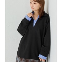 フェイクレイヤードポンチプルオーバー｜スキッパー/重ね着風/長袖/ゆったり/大きいサイズ/きれいめ　LL/3L/4L/5L　ラビアンジェ