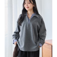 フェイクレイヤードポンチプルオーバー｜スキッパー/重ね着風/長袖/ゆったり/大きいサイズ/きれいめ　LL/3L/4L/5L　ラビアンジェ