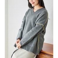 【洗える】配色トリミングVネックルーズニット｜ゆったり/体型カバー/大きいサイズ　3L/4L　ラビアンジェ