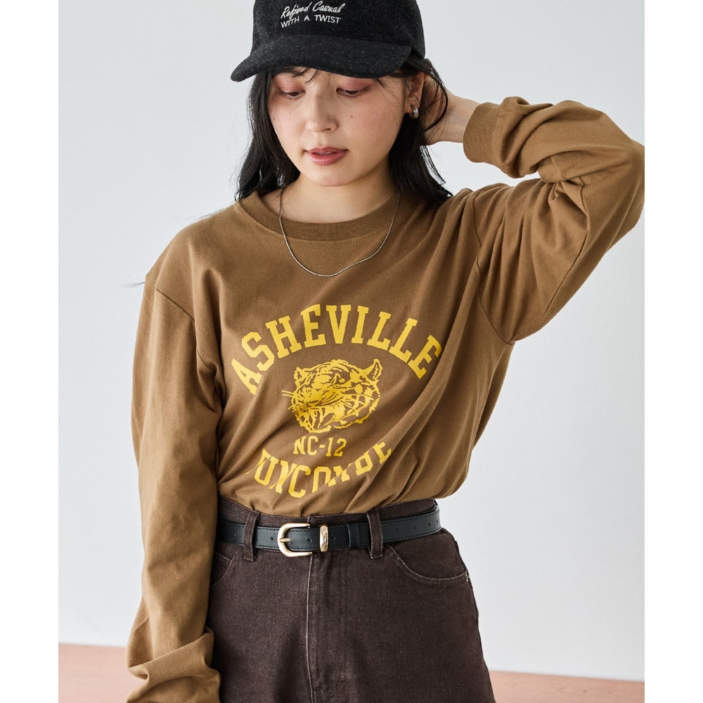 カレッジロゴプリントロンT｜綿100％/ゆったり/大きいサイズ/長袖Tシャツ　LL/3L/4L　ラビアンジェ