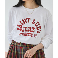 カレッジロゴプリントロンT｜綿100％/ゆったり/大きいサイズ/長袖Tシャツ　LL/3L/4L　ラビアンジェ