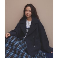 エアリーシャギーショートコート｜Pコート/きれいめ/体型カバー/オーバーサイズ/ダブルボタン　LL/3L/4L/5L　ラビアンジェ
