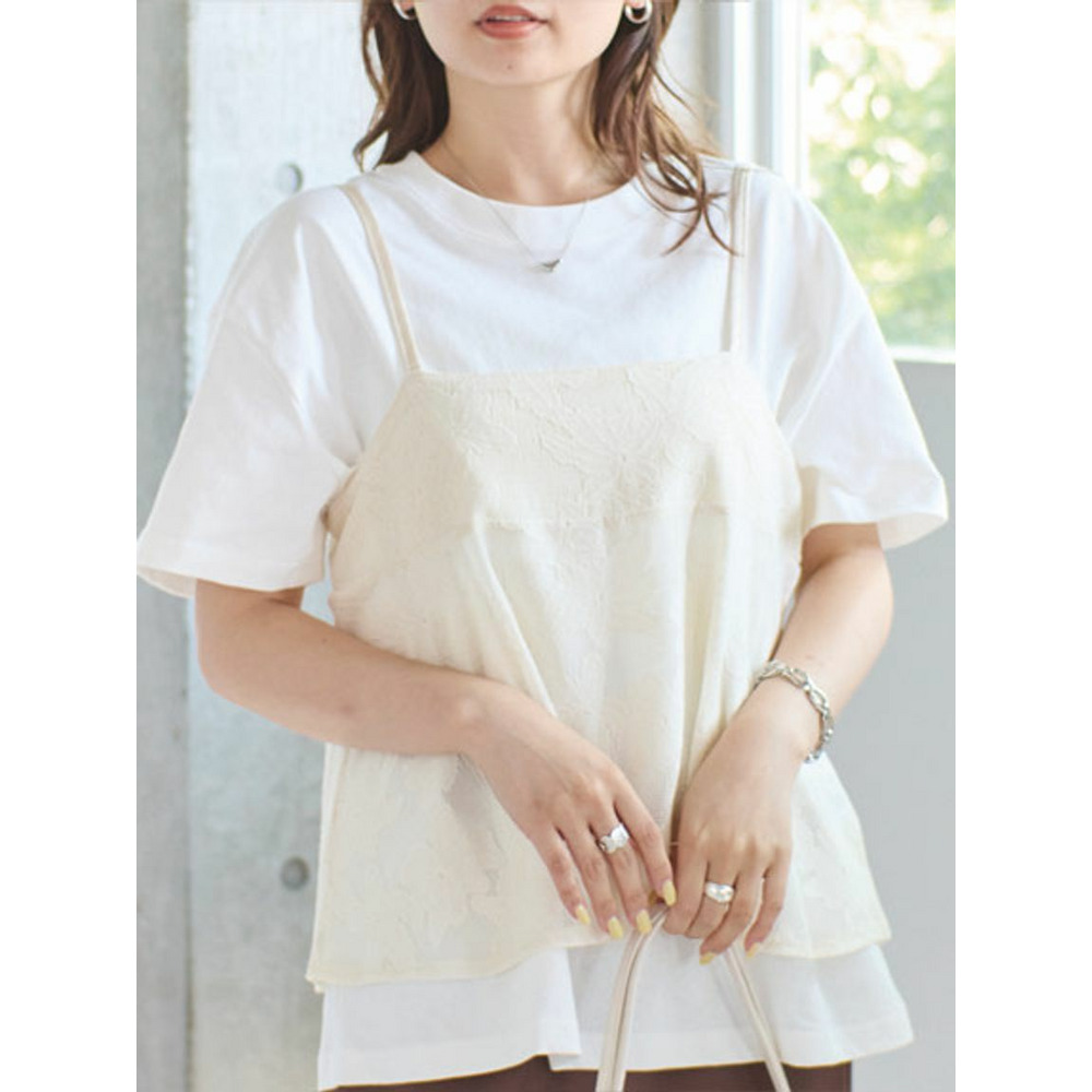 【サイトリニューアルSALE】[洗える]レースキャミアンサンブルTシャツ /大きいサイズ ラビアンジェ アイボリー 1