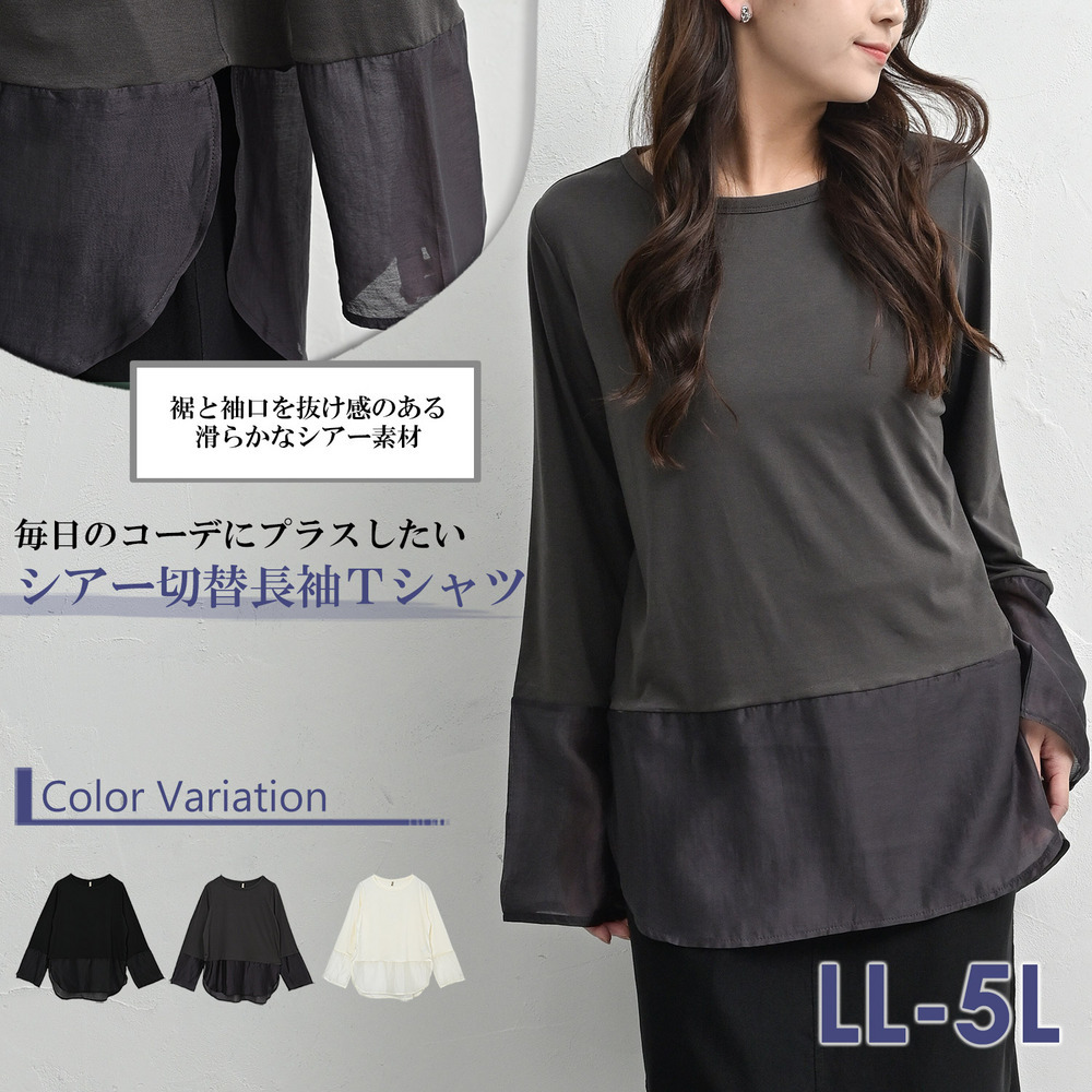 重ねるだけで完成!シアー切り替え長袖Tシャツ2