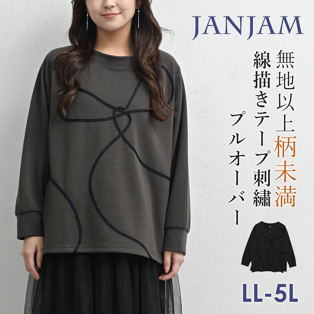 無地以上柄未満のテープ刺繍プルオーバー