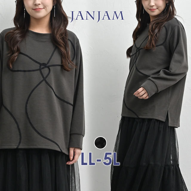 無地以上柄未満のテープ刺繍プルオーバー1