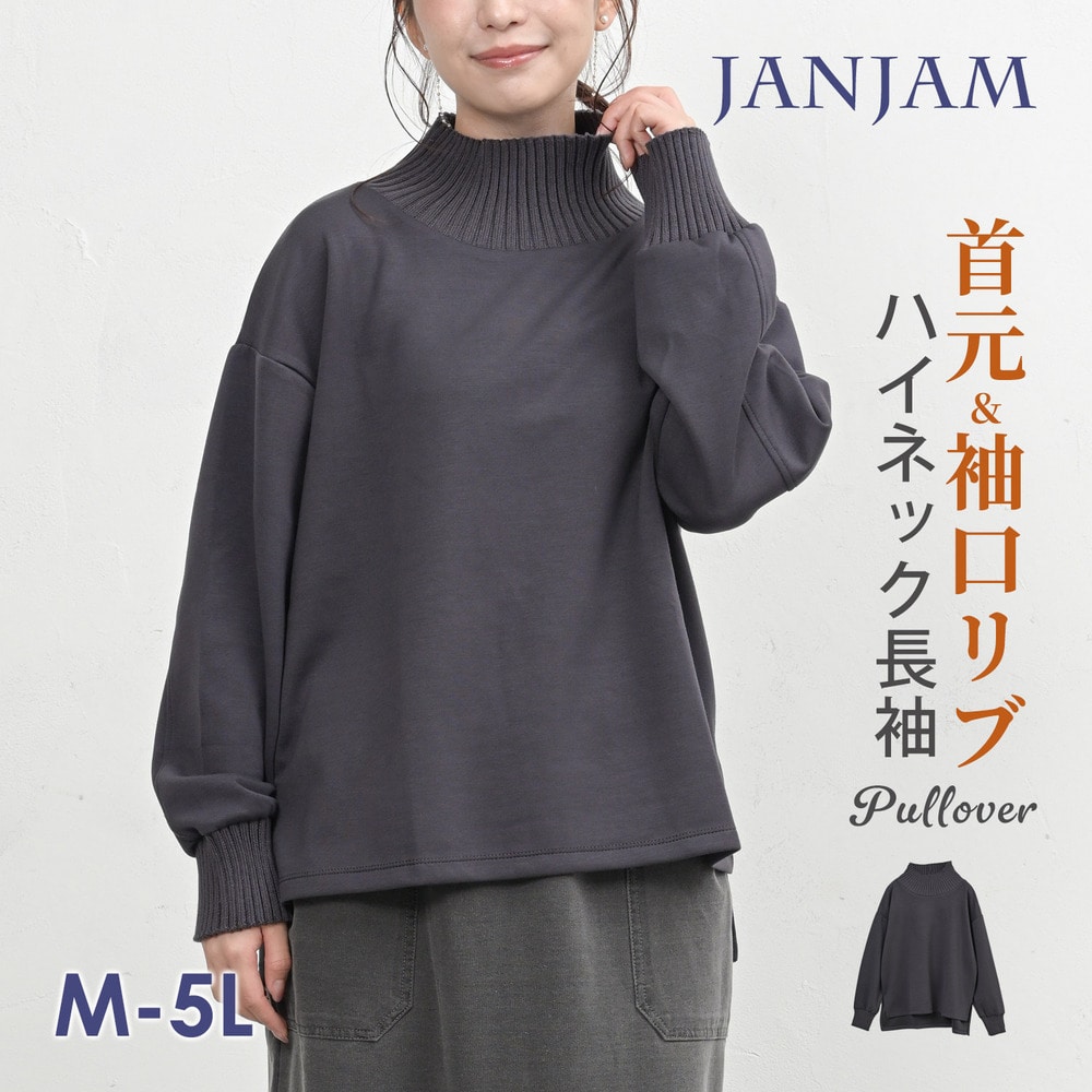 首元＆袖口のリブ切替でおしゃれ見えするハイネックプルオーバー