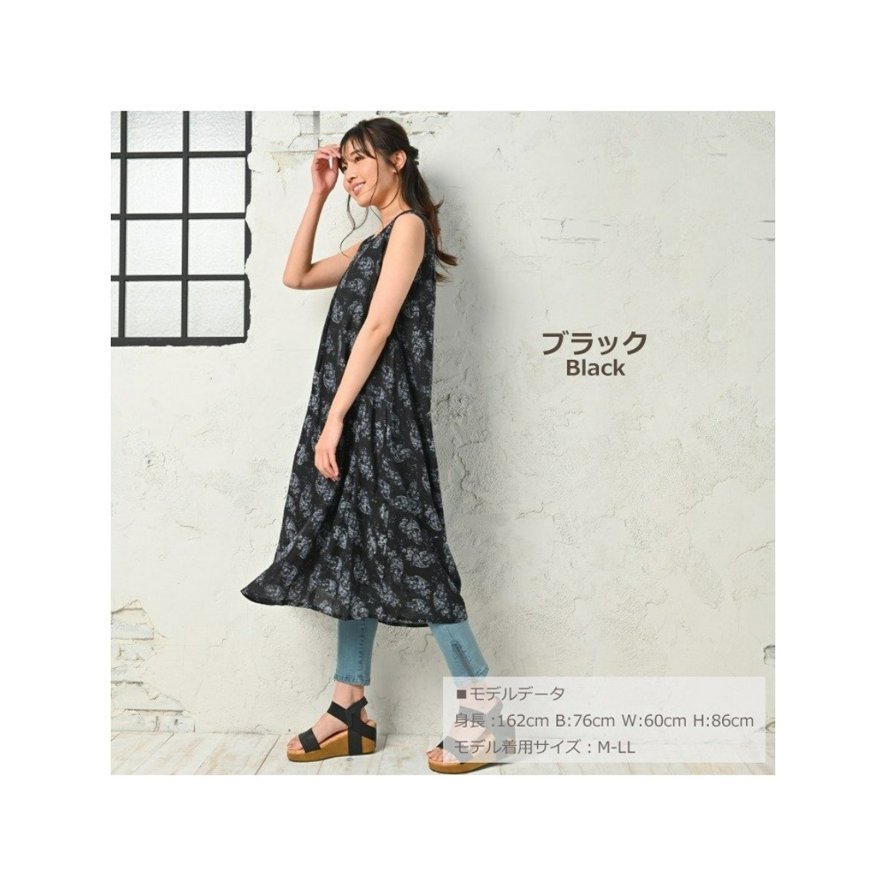 大きいサイズ レディース Aラインワンピース ペイズリー柄 ノースリーブ ロング丈11