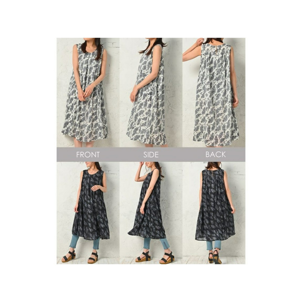 大きいサイズ レディース Aラインワンピース ペイズリー柄 ノースリーブ ロング丈17