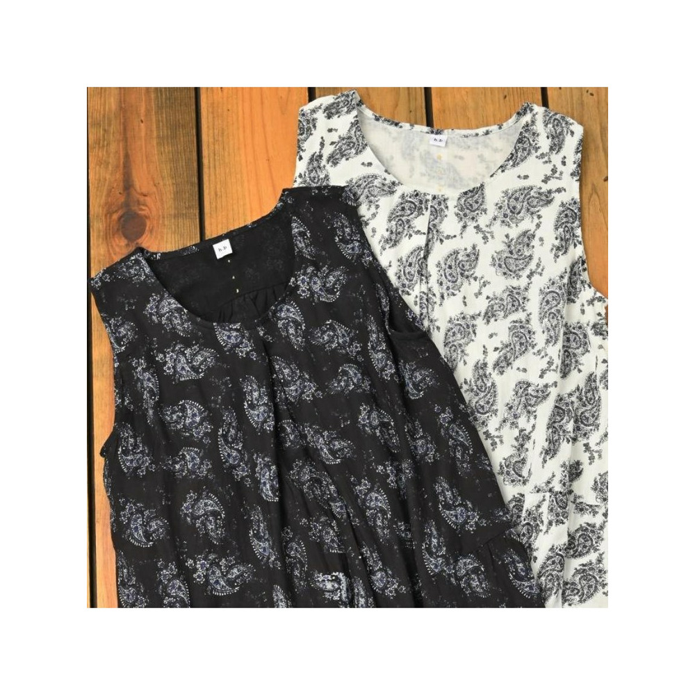 大きいサイズ レディース Aラインワンピース ペイズリー柄 ノースリーブ ロング丈5