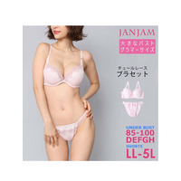 ふんわり甘めのデザインで可愛く美胸をメイクするレースブラジャーとレースショーツの上下セット　大きいサイズ 下着