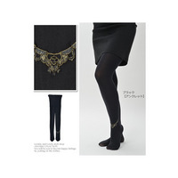 左足にキラキラワンポイントがある80デニールタイツ　大きいサイズ レディース