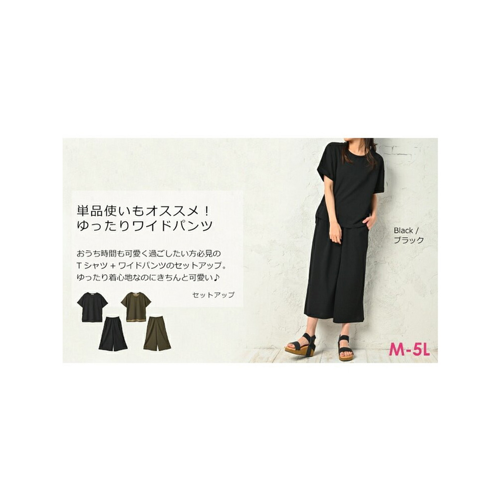Tシャツとパンツの上下セットアップ(ルームウエア) 大きいサイズ レディース2